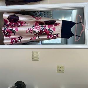 Blue and pink floral prom dress